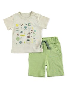 Newborn Fashion Club Yaz Baby Boy Kampçı Süprem Kısa Kol Çıtçıtlı Yaka 2li Tshirt-Şort - Bej