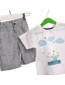 HelloBaby Yaz Erkek Bebek Denizci Tshirt-Şort Takım - Gri