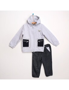 BabyZ Minikareli İki İp Uzun Kol Patiksiz 2li Sweatshirt-Pantolon - Gri Melanj