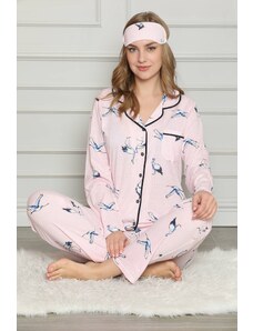 Akbeniz Kadın %100 Pamuk Önden Düğmeli Uzun Kol Pijama Takım 2723
