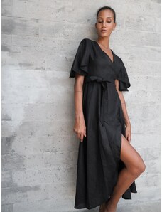 Luciee Linen Wrap Dress In Black - Dhalia