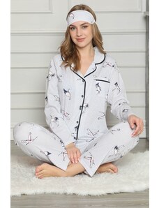 Akbeniz Kadın %100 Pamuk Önden Düğmeli Uzun Kol Pijama Takım 2724