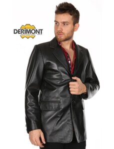 Derimont's Hakiki Deri Siyah Düğmeli İki Cepli Erkek Deri Ceket