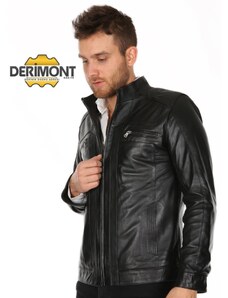 Derimont's Hakiki Deri Siyah Casual Fermuarlı Erkek Deri Ceket
