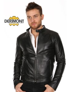 Derimont's Hakiki Deri Siyah Soft Fermuarlı Erkek Deri Ceket