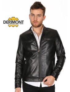 Derimont's Hakiki Deri Siyah Soft Fermuarlı Erkek Deri Ceket