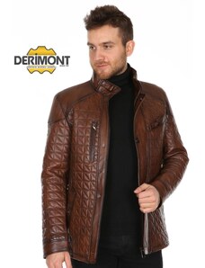 Derimont's Hakiki Deri Kahverengi Erkek Deri Mont İşlemeli Fermuarlı Deri Ceket