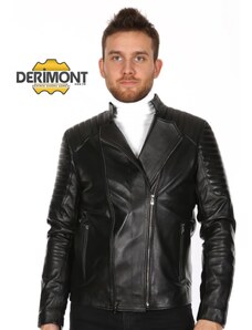 Derimont's Hakiki Deri Siyah Çift Fermuarlı Spor Erkek Deri Ceket