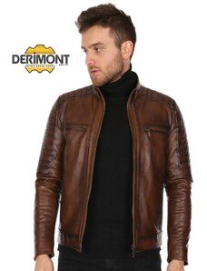 Derimont's Hakiki Deri Kahverengi Omuz İşlemeli Spor Erkek Deri Ceket