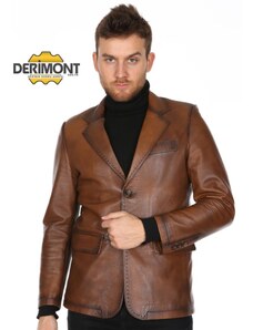 Derimont's Hakiki Deri Kahverengi Casual Düğmeli Erkek Deri Ceket