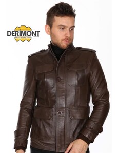 Derimont's Hakiki Deri Kahverengi Cep Kapaklı Erkek Deri Ceket