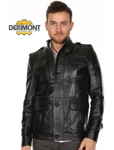 Derimont's Hakiki Deri Siyah Cep Kapaklı Erkek Deri Ceket