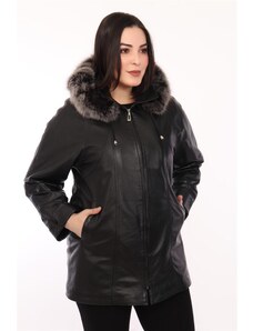 Derimont's Hakiki Deri Siyah Kürklü Grace Kadın Ceket