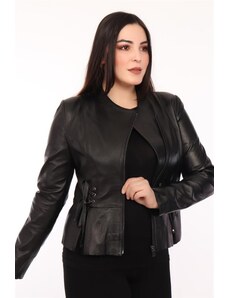 Derimont's Hakiki Deri Siyah Porto Kadın Ceket