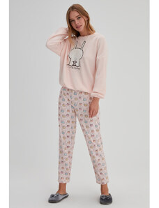 Dagi Tavşan Baskılı Polar Pijama Takımı - Açık Pembe