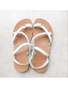 Grecian Sandals White Crossed Strap Leather Sandals