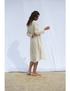 The Sept Linen Dress Shirt In Beige - The Andie