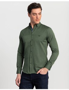 TUDORS Slim Fit Uzun Kollu Poplin Oxford Erkek Yeşil Gömlek