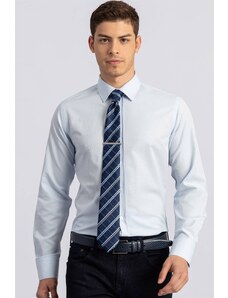 TUDORS Modern Slim Fit Uzun Kollu Pamuklu Kolay Ütü Armürlü Erkek Mavi Gömlek