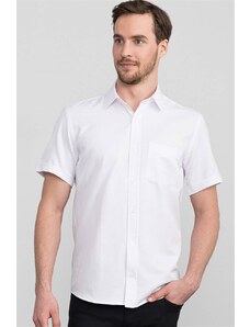 TUDORS Klasik Fit Kısa Kollu Armürlü Oxford Poplin Erkek Beyaz Gömlek