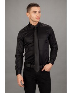TUDORS Modern Slim Fit Uzun Kollu Düz Erkek Siyah Gömlek