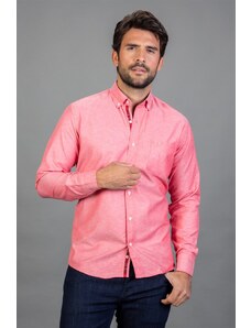TUDORS Erkek Klasik Fit Rahat Kesim Pamuklu Kolay Ütülenebilir Düğmeli Yaka Düz Kırmızı Spor Gömlek