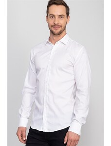 TUDORS Modern Slim Fit Uzun Kollu Likralı Erkek Beyaz Gömlek