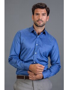 TUDORS Klasik Fit Uzun Kollu Leke Tutmaz Erkek İndigo Gömlek