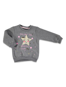 Tuffy Mutlu Surat Üç İp Baskılı Kız Bebek Sweatshirt - Gri Melanj