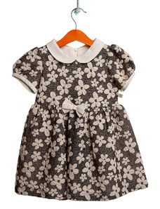 Mymio Yaz Kız Bebek Çiçekli Poplin Kısa Kol Bebe Yaka Tek Elbise - Gri
