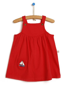 Bebbek Marin Büzgü Detay Elbise - Kırmızı