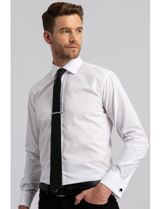 TUDORS Modern Slim Fit Uzun Kollu Çift Manşet Erkek Beyaz Gömlek