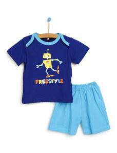 HelloBaby Basic Erkek Bebek Baharlık Kısa Kollu Pijama Takımı - Turkuaz