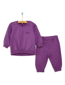 Bebbek Pink Trendy Baby Sweatshirt Patiksiz Alt Takım - Mor
