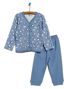 HelloBaby Basic Önden Çıtçıtlı Pijama Takımı - Mavi