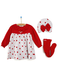 Bebetto Sweet Heart Çorap ve Bone Hediyeli Elbise - Kırmızı
