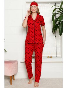 Akbeniz Kadın %100 Pamuk Önden Düğmeli Kısa Kol Pijama Takım 2816