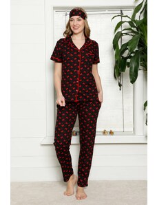 Akbeniz Kadın %100 Pamuk Önden Düğmeli Kısa Kol Pijama Takım 2817