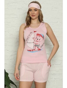 Akbeniz Kadın %100 Pamuk Penye Kalın Askılı Şortlu Pijama Takım 4328