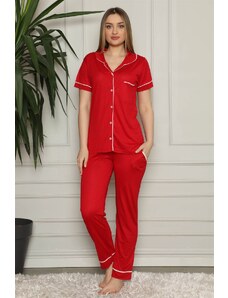 Akbeniz Kadın %100 Pamuk Önden Düğmeli Kısa Kol Pijama Takım 2818