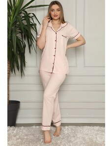 Akbeniz Kadın %100 Pamuk Önden Düğmeli Kısa Kol Pijama Takım 2828