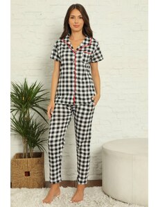 Akbeniz Kadın %100 Pamuk Önden Düğmeli Kısa Kol Pijama Takım 2832