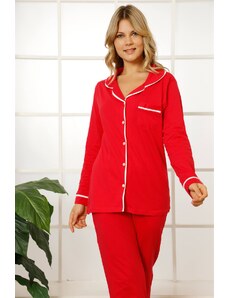 Akbeniz Kadın %100 Pamuk Önden Düğmeli Uzun Kol Pijama Takım 2767