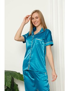 Akbeniz Kadın Saten Önden Düğmeli Kısa Kol Pijama Takım 10201