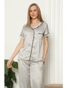 Akbeniz Kadın Saten Önden Düğmeli Kısa Kol Pijama Takım 10203