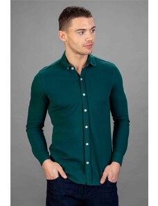 TUDORS Slim Fit Uzun Kollu Örme Spor Erkek Yeşil Gömlek