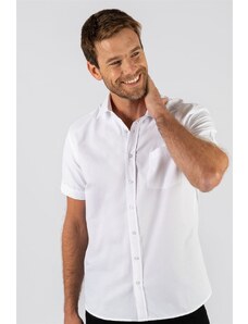 TUDORS Klasik Fit Kısa Kollu Pamuklu Kolay Ütü Armürlü Erkek Beyaz Gömlek