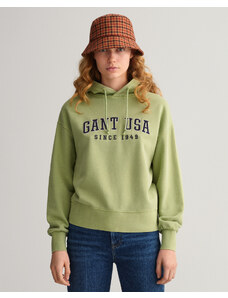 GANT Kadın Yeşil Oversize Fit Kapüşonlu Logolu Sweatshirt