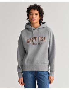 GANT Kadın Gri Oversize Fit Kapüşonlu Logolu Sweatshirt