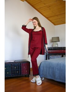 Akbeniz Kadın 3'lü Sabahlık Pijama Takım 20595